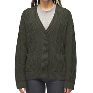 Prana Sangria Fields Cardigan Sweater Cable Knit Green Med Earthy Granola